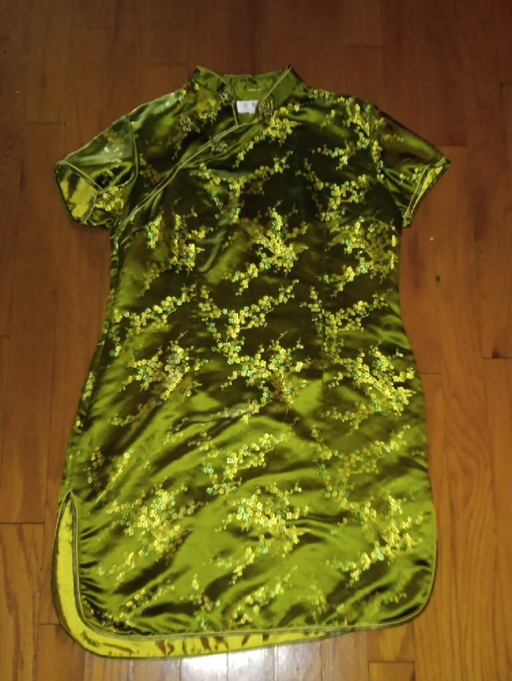 Satin Mandarin Collar Dress in Lime Green Floral